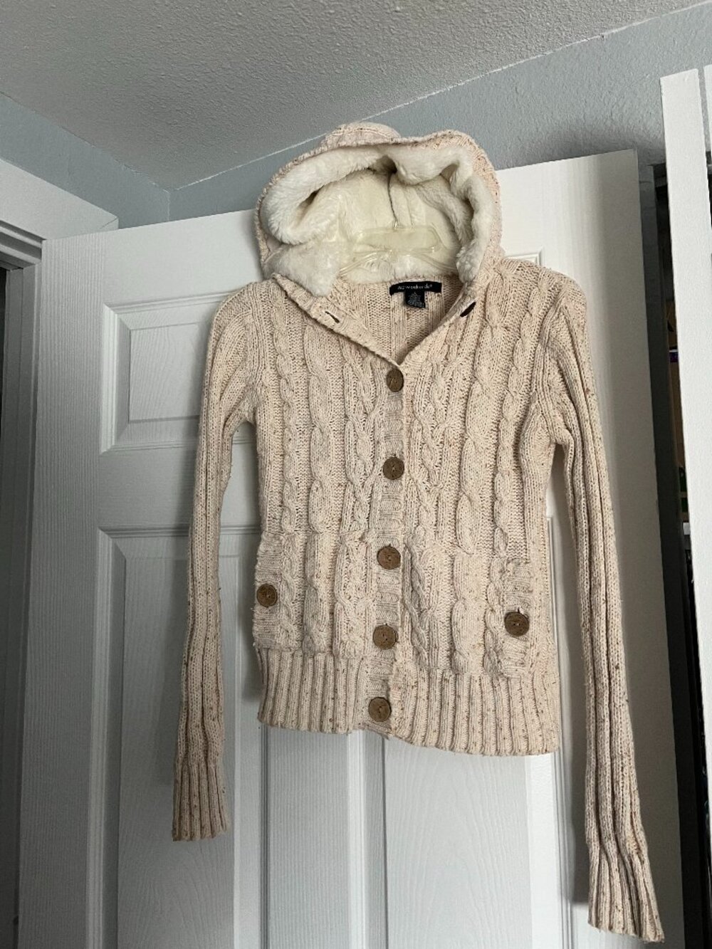 Small, beige, Sweater with fur lined hood